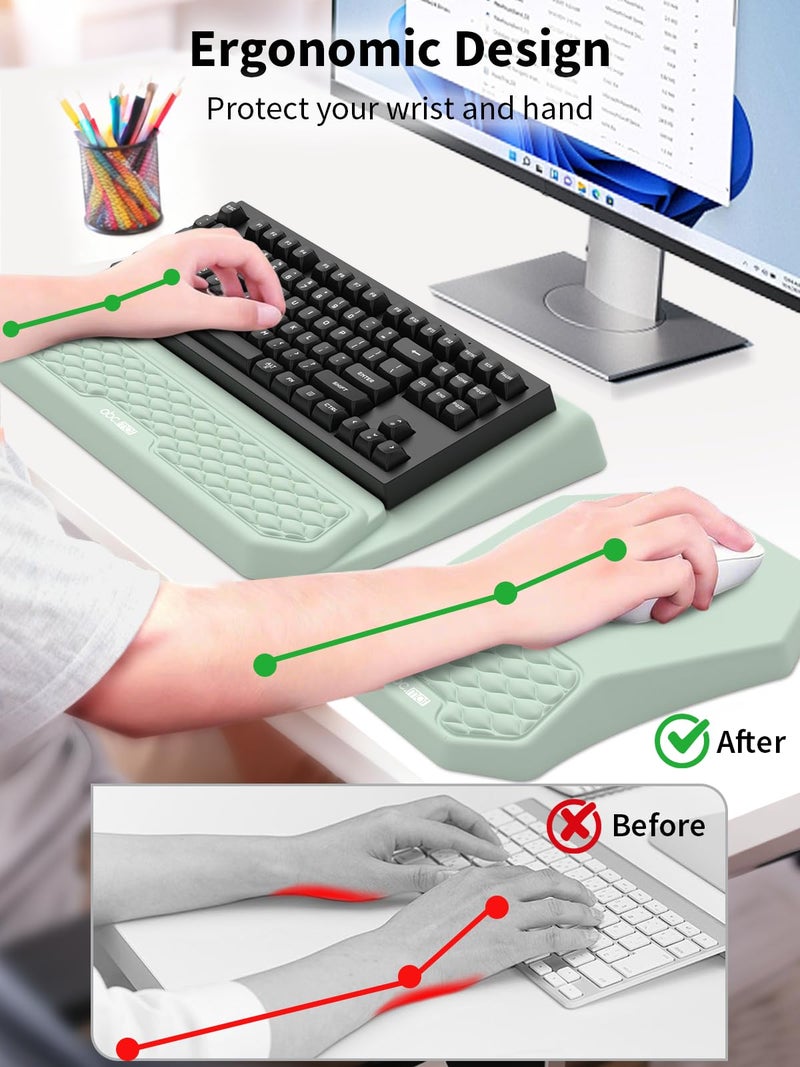 abc.mat 3-in-1 Ergonomic Keyboard Stand with Wrist Rest & Mouse Pad Set, Comfy Keyboard Riser Holder Soft Mousepad with Massage Design, Memory Foam and Non-Slip PU Base for Pain Relief, Light Green - Image 2