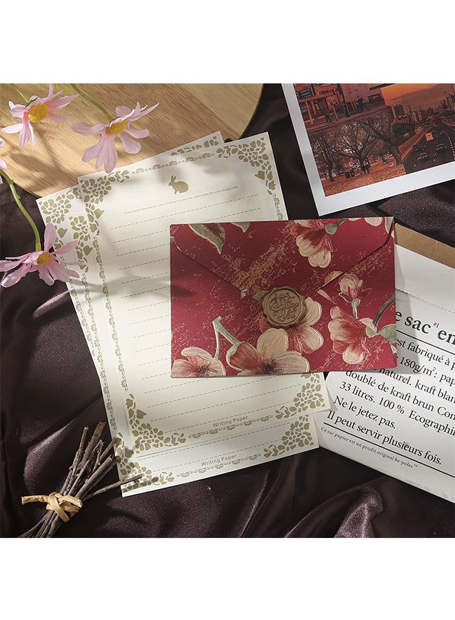 14Pcs 4x6 Vintage Envelopes Set with 50 Letter Paper, Envelopes for Invitation, Greeting Card Envelope with Wax Seal Sticker for Weddings, Birthday, Graduation (Flower Pattern) - Image 5