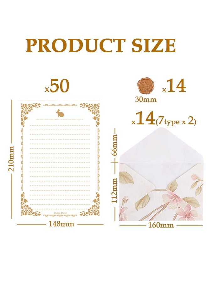 14Pcs 4x6 Vintage Envelopes Set with 50 Letter Paper, Envelopes for Invitation, Greeting Card Envelope with Wax Seal Sticker for Weddings, Birthday, Graduation (Flower Pattern) - Image 2