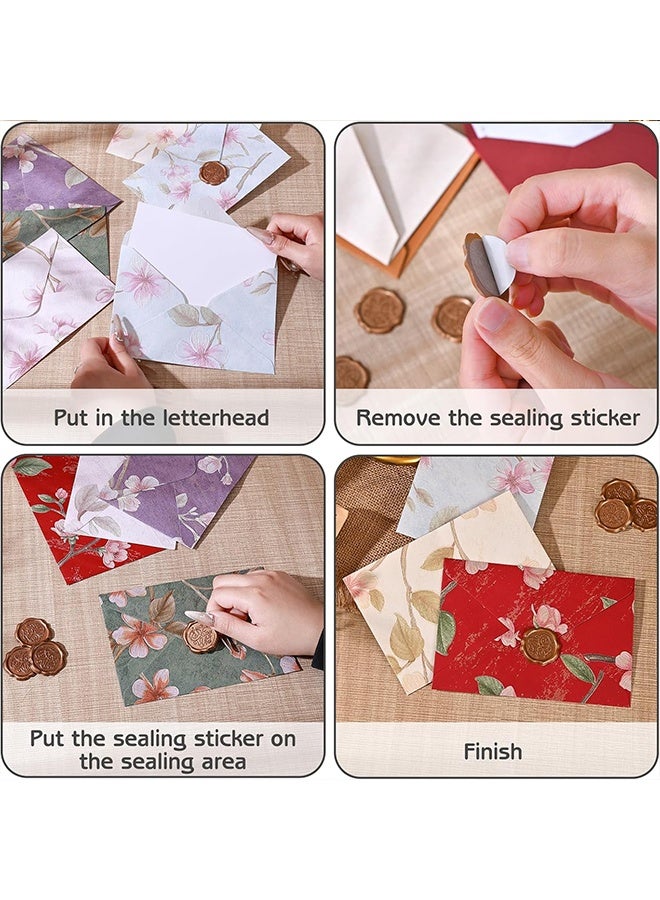 14Pcs 4x6 Vintage Envelopes Set with 50 Letter Paper, Envelopes for Invitation, Greeting Card Envelope with Wax Seal Sticker for Weddings, Birthday, Graduation (Flower Pattern) - Image 4