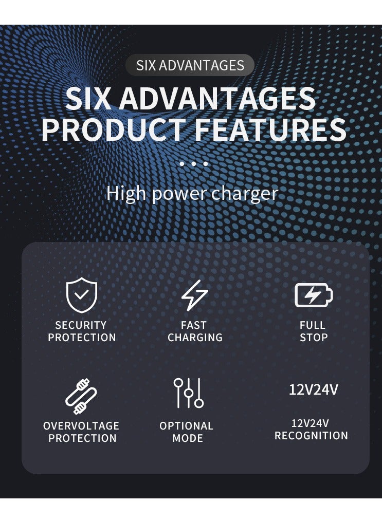 12V/24V Battery Charger Intelligent Pulse Repair Type Charger with Digital Display for Car Cell Motorcycle Battery UK Plug - Image 3