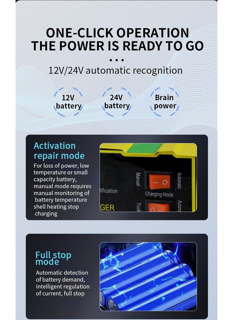 12V/24V Battery Charger Intelligent Pulse Repair Type Charger with Digital Display for Car Cell Motorcycle Battery UK Plug - Image 4