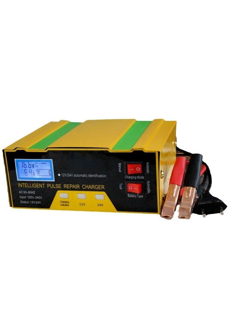 12V/24V Battery Charger Intelligent Pulse Repair Type Charger with Digital Display for Car Cell Motorcycle Battery UK Plug - Image 1