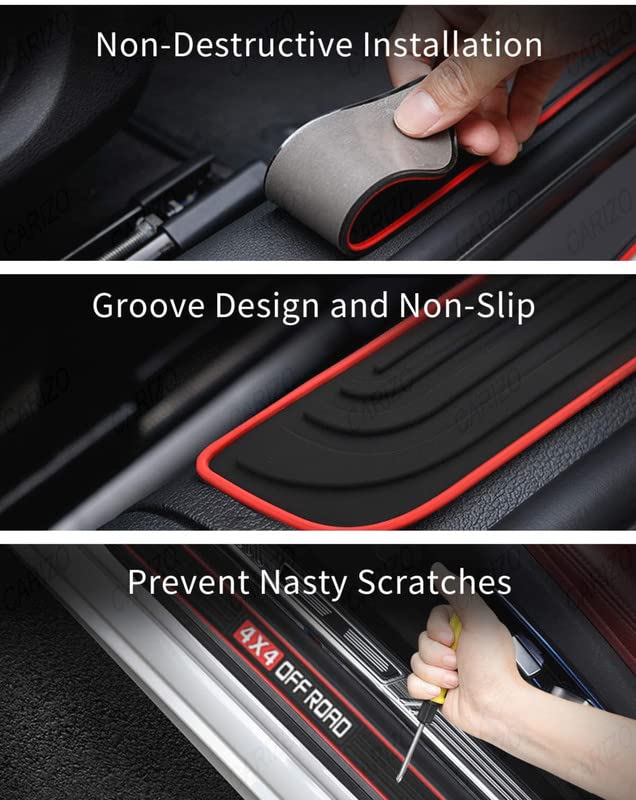 CARIZO Door Sill Plate Protectors Guards Sill Scuff Cover Panel Step Protector (4x4 Off Road, Black & Red, Pack of 4) Compatible with Mahindra Thar (2020-2023) - Image 4