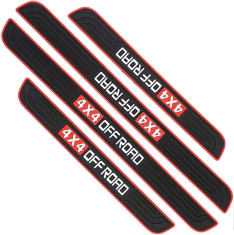 CARIZO Door Sill Plate Protectors Guards Sill Scuff Cover Panel Step Protector (4x4 Off Road, Black & Red, Pack of 4) Compatible with Mahindra Thar (2020-2023) - Image 1