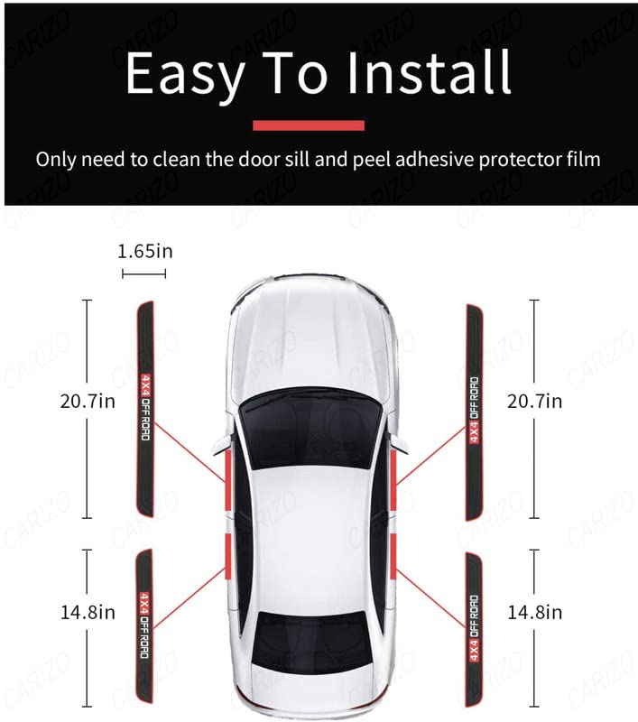 CARIZO Door Sill Plate Protectors Guards Sill Scuff Cover Panel Step Protector (4x4 Off Road, Black & Red, Pack of 4) Compatible with Mahindra Thar (2020-2023) - Image 3