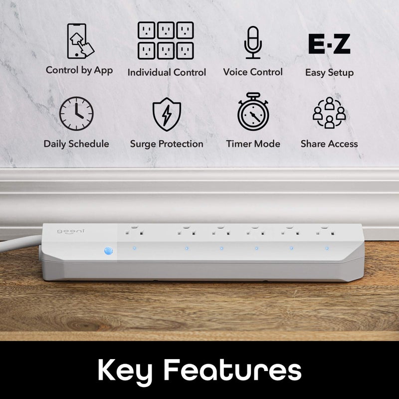 Geeni Smart Surge Protector 6-Outlet Power Strip – Wi-Fi Enabled with Voice Control (Alexa, Google Assistant), Energy Monitoring, Surge Protection, 3ft Extension Cord, Remote Access - Image 2