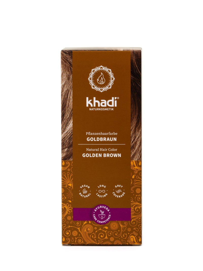 khadi GOLDEN BROWN Natural Hair Color - Hair Color for shimmering amber to velvety shiny golden brown - 100% herbal & natural - 3.5 oz - Image 1