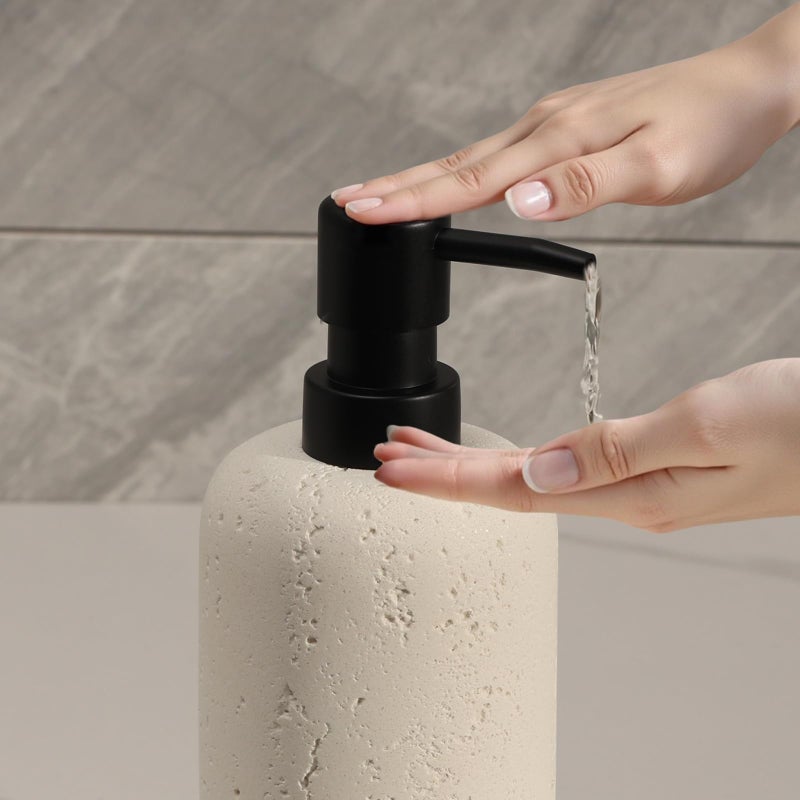Haocoott Soap Dispensers 400mL 13.5 OZ, 2 PCS Luxurious Hand Dish Lotion Shampoo Soap Dispenser Jar, Travertine Soap Bottles Rustproof Pump for Kitchen Bathroom Countertop - Image 3