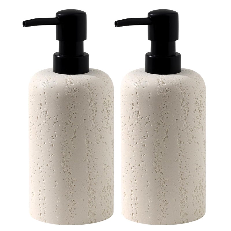 Haocoott Soap Dispensers 400mL 13.5 OZ, 2 PCS Luxurious Hand Dish Lotion Shampoo Soap Dispenser Jar, Travertine Soap Bottles Rustproof Pump for Kitchen Bathroom Countertop - Image 1
