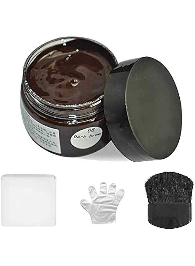 Leather Recoloring Cream, Leather Color Care Repair Balm Restorer Filler with Disposable Gloves Brush Sponge for Faded Scratched Leather Sofas Handbag Car Seats Boots Jacket Shoes (Dark Brown)  - Image 1