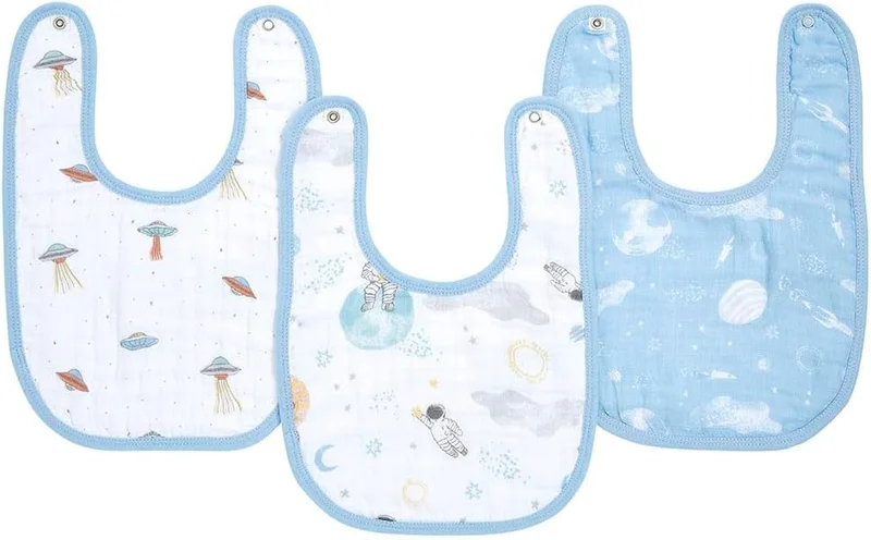 ايدن + أناي Aden + Anais Muslin Baby Snap Bibs - Pack of 3 - Space Explorers