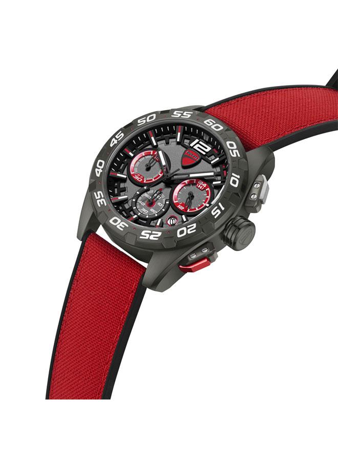 Ducati DT012 Gunmetal Red Dial Black Red Silicone-Nylon Strap Chronograph Watch for Men - 42mm - Image 2