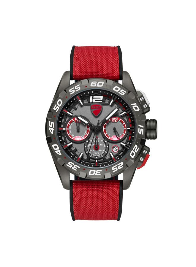 Ducati DT012 Gunmetal Red Dial Black Red Silicone-Nylon Strap Chronograph Watch for Men - 42mm - Image 1