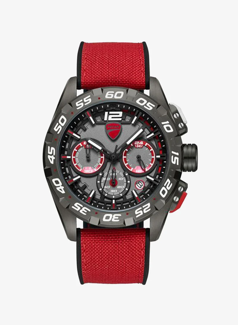 Ducati DT012 Gunmetal Red Dial Black Red Silicone-Nylon Strap Chronograph Watch for Men - 42mm