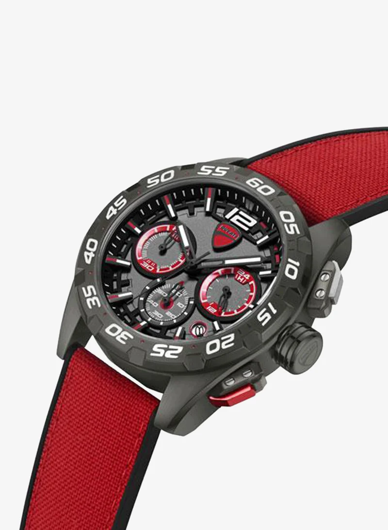 Ducati DT012 Gunmetal Red Dial Black Red Silicone-Nylon Strap Chronograph Watch for Men - 42mm