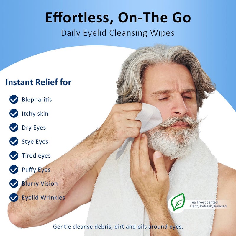 ProCIV 14PCS Tea Tree Oil Eyelid Wipes for Itchy & Dry Eyes, Pre-Moistened Wipes for Styes & Blepharitis, Daily Eye Cleansing Wipes, Hypoallergenic & Soothing For Sensitive Eyes, Stay Hydrated Lid Wipes - Image 2