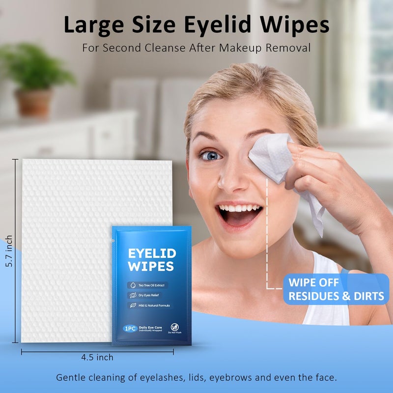 ProCIV 14PCS Tea Tree Oil Eyelid Wipes for Itchy & Dry Eyes, Pre-Moistened Wipes for Styes & Blepharitis, Daily Eye Cleansing Wipes, Hypoallergenic & Soothing For Sensitive Eyes, Stay Hydrated Lid Wipes - Image 5