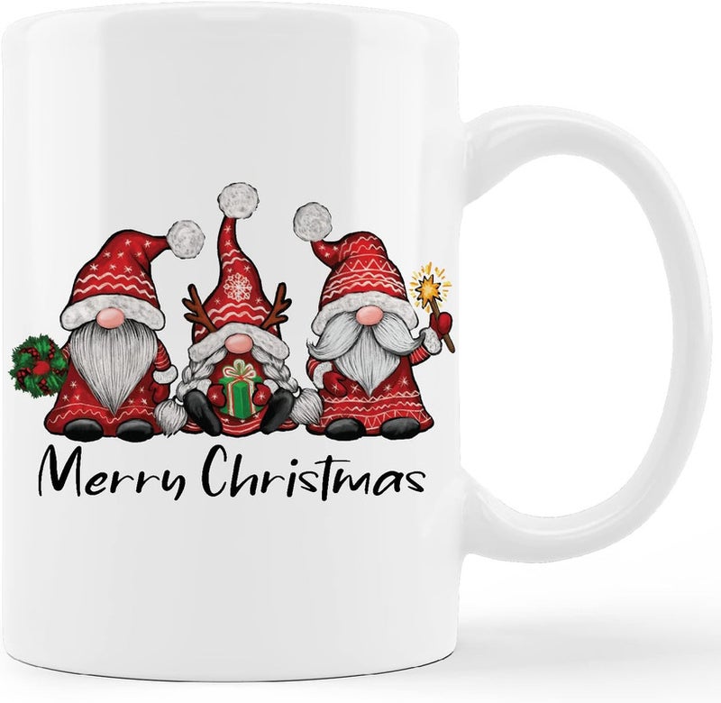 مج سيراميك للكريسماس بتصميم اقزام سانتا وطبعة عبارة «Merry Christmas»، للقهوة والشاي واللبن وديكور غرف البنات والمنزل وهدايا الكريسماس للنساء المراهقات والبنات والأولاد