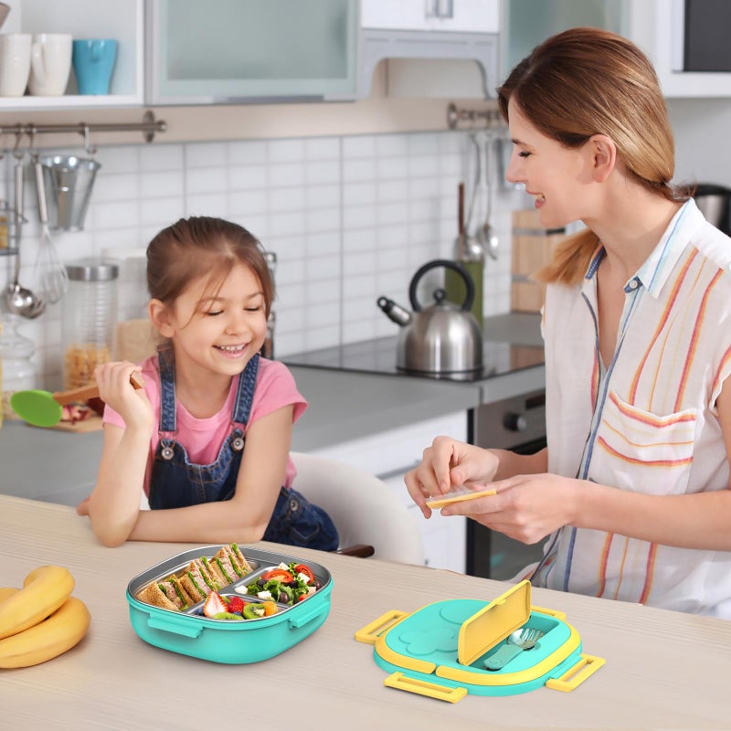 PEDECO Bento Box for Kids Stainless Steel - 3-Compartment - Complete Lunch Set with Portable Utensil - Ideal for Children Under 10 Years Old - Dishwasher Safe & BPA-Free(Green) - Image 2