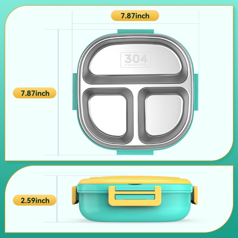 PEDECO Bento Box for Kids Stainless Steel - 3-Compartment - Complete Lunch Set with Portable Utensil - Ideal for Children Under 10 Years Old - Dishwasher Safe & BPA-Free(Green) - Image 4