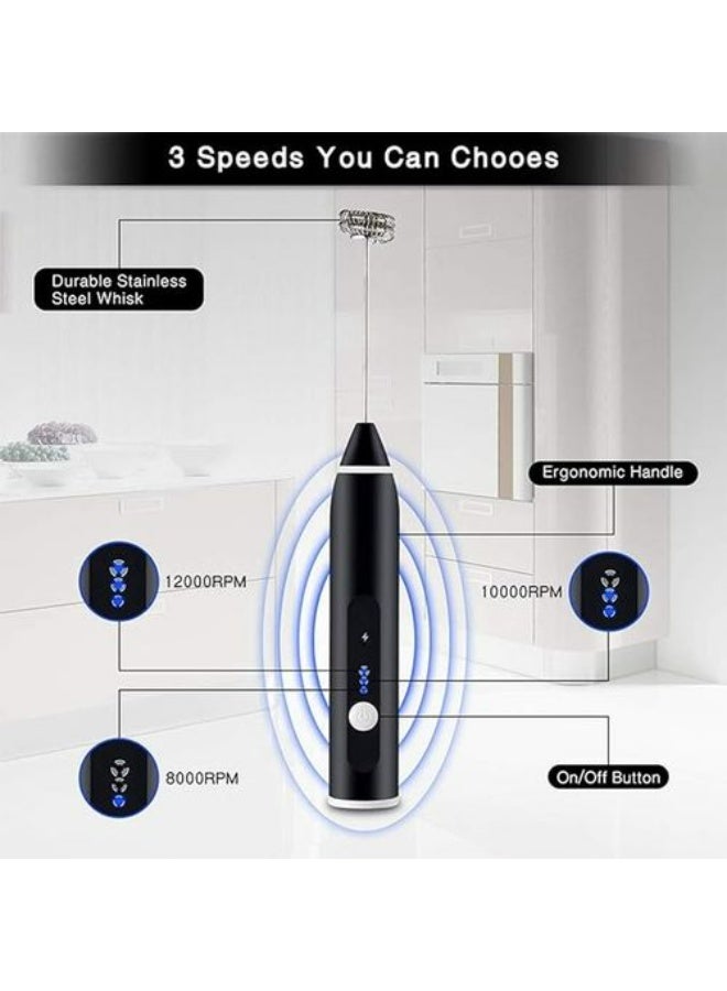 Handheld Milk Frother, Electric Foam Maker with 3-Speed Adjustable Whisk and Egg Beater - Image 2