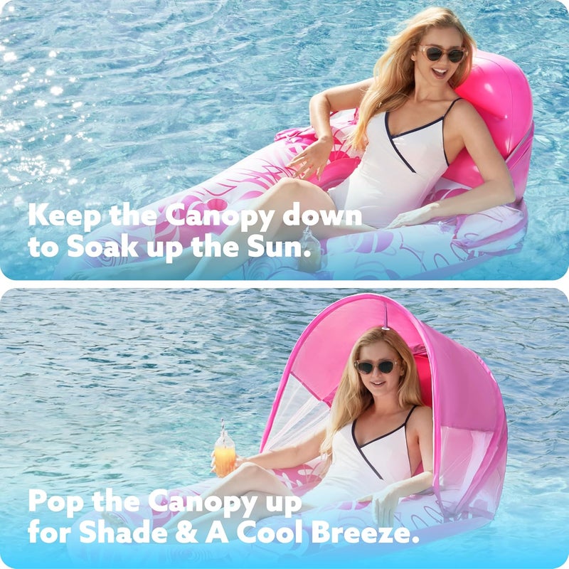Sloosh Inflatable Pool Floats Lounger Adult, Pool Float Lounge with Canopy Raft Floaties - Image 4
