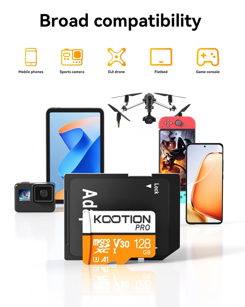 KOOTION 128GB Micro SDXC UHS-I U3 V30 A1 Memory Card - High Speed TF Card for Phone, Camera - Image 5