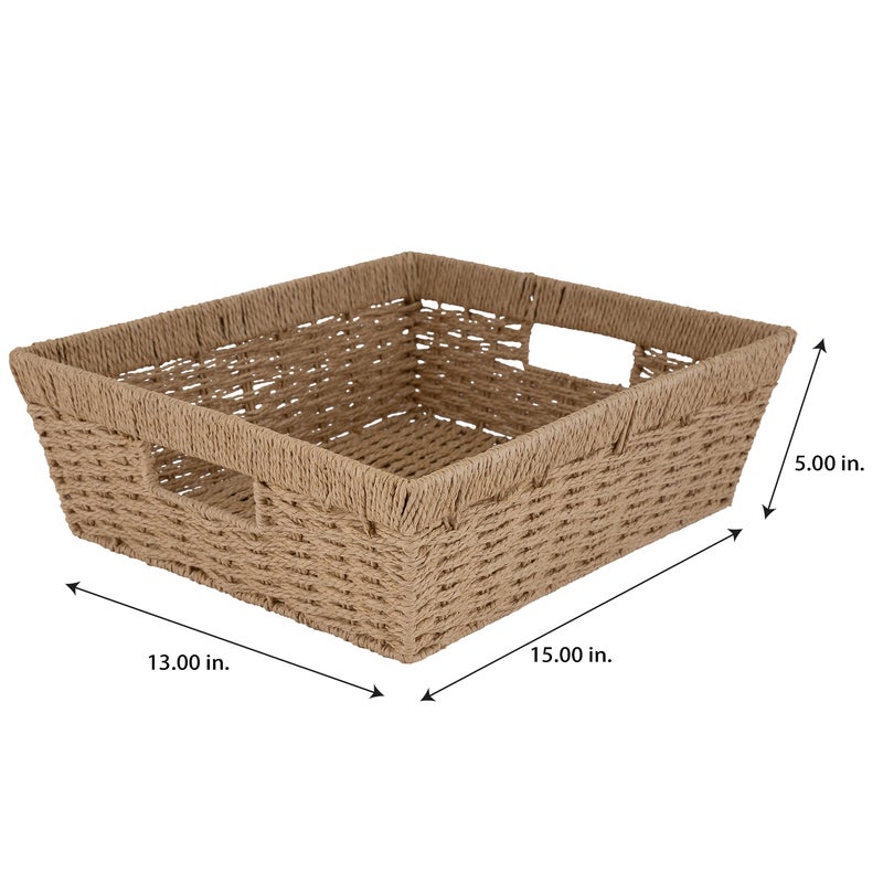 Simplify Large Shelf Storage Basket | Dimensions: 15"x 13"x 5" | Dutch Weave Design | Home Organization | Paper Rope Material | Great For Leaving Spaces | Great for Displaying - Image 2