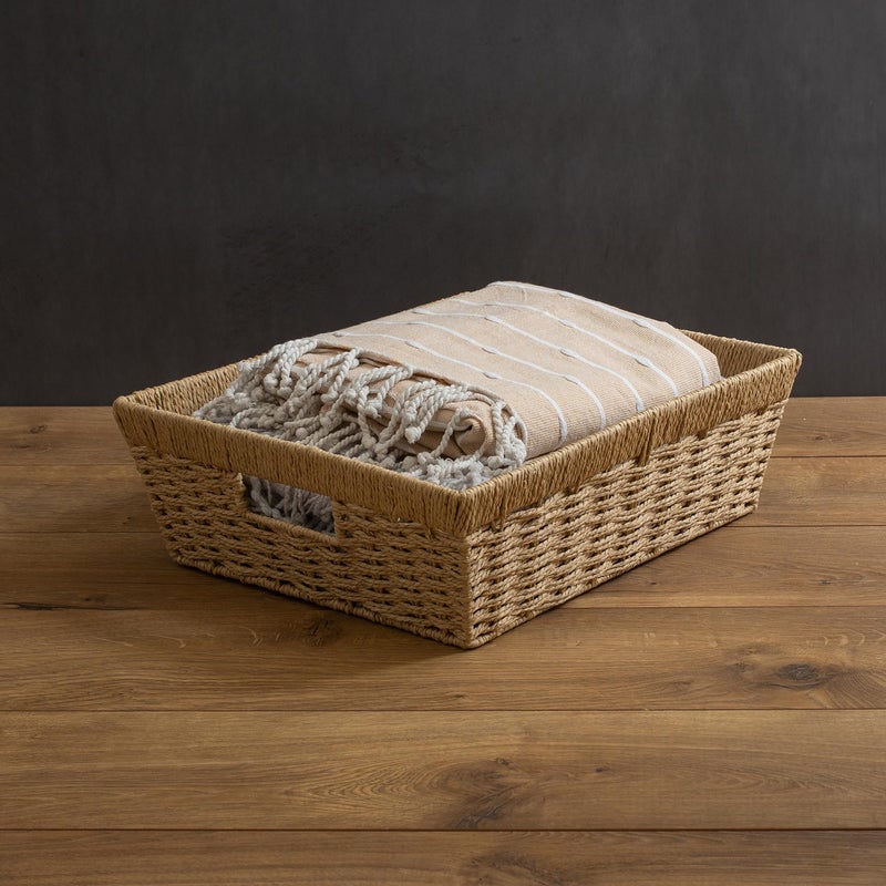 Simplify Large Shelf Storage Basket | Dimensions: 15"x 13"x 5" | Dutch Weave Design | Home Organization | Paper Rope Material | Great For Leaving Spaces | Great for Displaying - Image 3