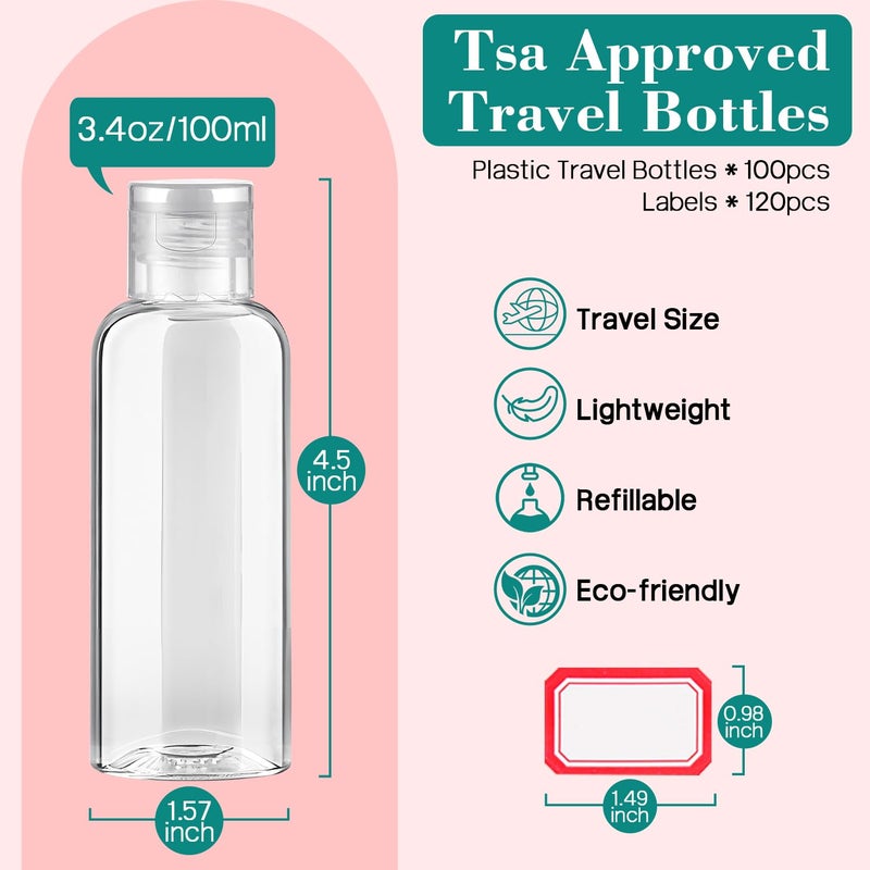 DPLASKA 100pcs Empty 3.4 oz Travel Bottles with Flip Cap Tsa Approved Leakproof Plastic Squeeze Small Shampoo Bottles for Toiletries Liquids Travel Essentials Containers for Lotion, Party favors, Bulk Gifting - Image 2