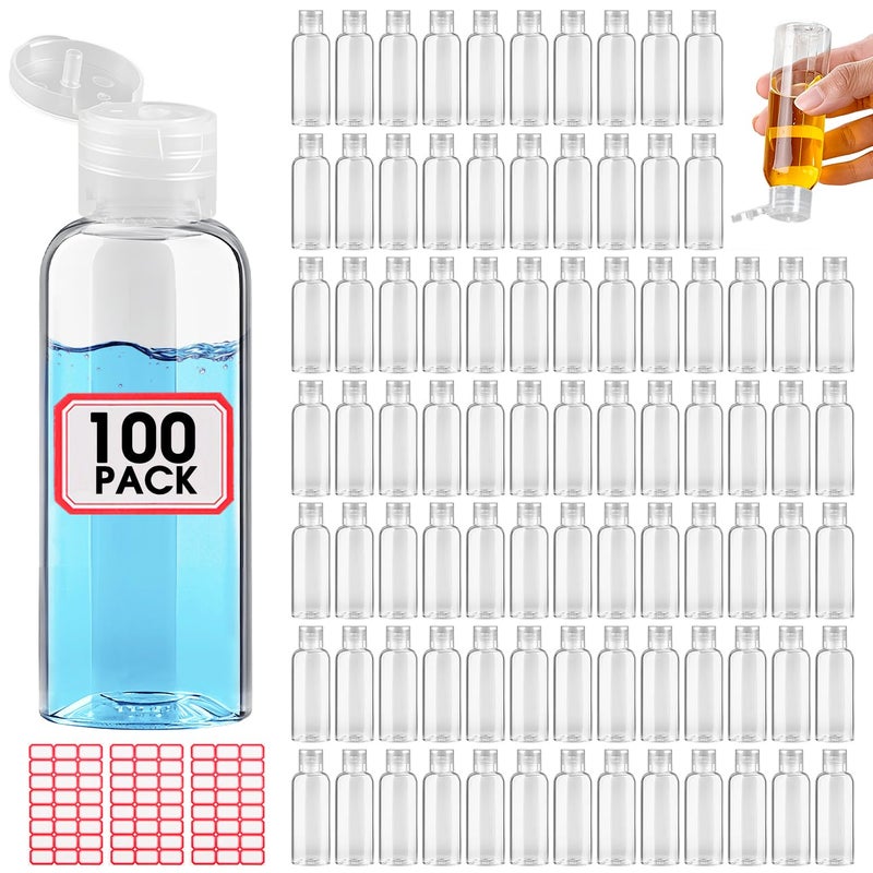 DPLASKA 100pcs Empty 3.4 oz Travel Bottles with Flip Cap Tsa Approved Leakproof Plastic Squeeze Small Shampoo Bottles for Toiletries Liquids Travel Essentials Containers for Lotion, Party favors, Bulk Gifting - Image 1