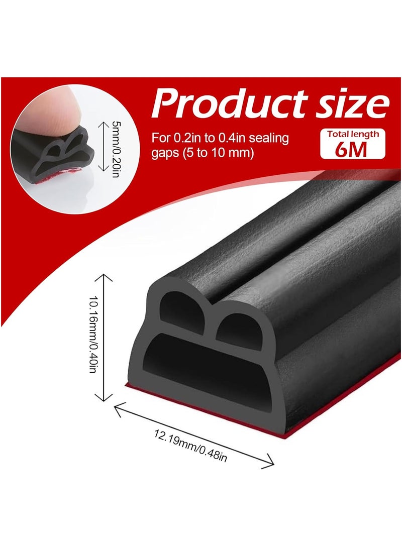 Weather Stripping Door Seal Strip 6M Upgraded Version Black Door Rubber Weather Seal Strip Self-Adhesive Rubber Door Insulation Weather Strip Sound Proof Door Strips for Door Frame Window - Image 2