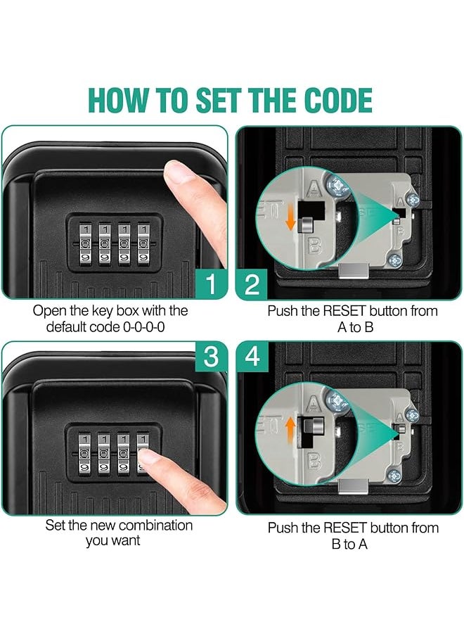 X spring Key Lock Box Waterproof Sturdy Wall Mounted Lock Box For House Key 4 Digit Combination Resettable Large Capacity Security Lockbox Security Heavy Duty Keysafe For Home Garage Apartment  - Image 4