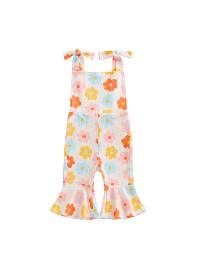 New Girls Printed Suspenders Flared Pants Two-color Optional
