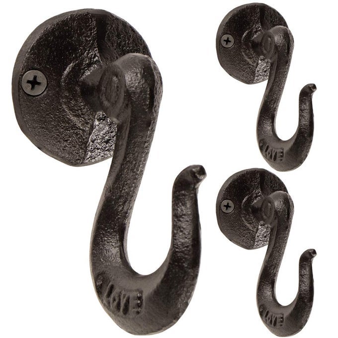 DECORATIVE WALL HANGERS RUSTIC CAST IRON COAT HOOKS VINTAGE KEY HOLDER FOR FARMHOUSE ENTRYWAY CLOSET BEDROOM LIVING ROOM PACK OF 3