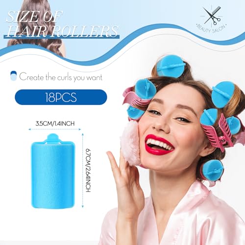 Geyoga 18 Pieces Blue Foam Hair Rollers Large Hair Curlers Sponge Rollers for Heatles to Sleep in a Curl for Womens Short and Long Hairs Styling 14 x 26 Inches - Image 3