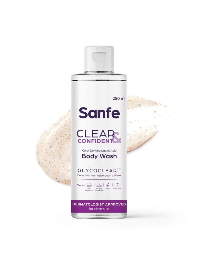 Sanfe Sanfe Clear & Confident Glycolic Acid Body Wash | AHA Exfoliation for Rough & Bumpy Skin, Tan, Acne & Strawberry Skin | Smooth Skin from 1st Use | 250ml Daily Shower Gel  - Image 1