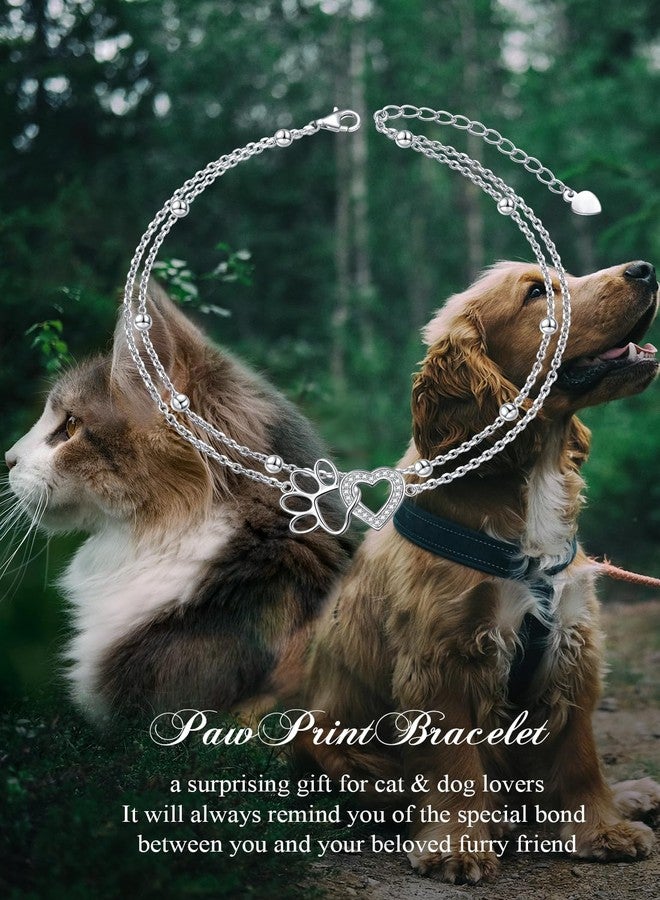 Ladytree Paw Print Sterling Silver Heart Anklet Ankle Bracelet for Women 925 Foot Adjustable Cute Dog Cat - Image 3