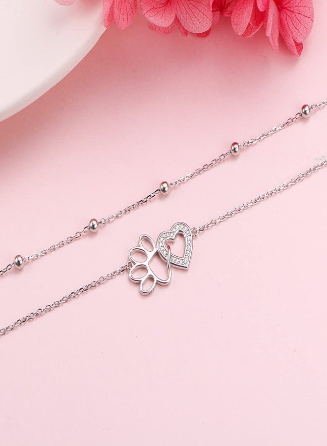 Ladytree Paw Print Sterling Silver Heart Anklet Ankle Bracelet for Women 925 Foot Adjustable Cute Dog Cat - Image 5