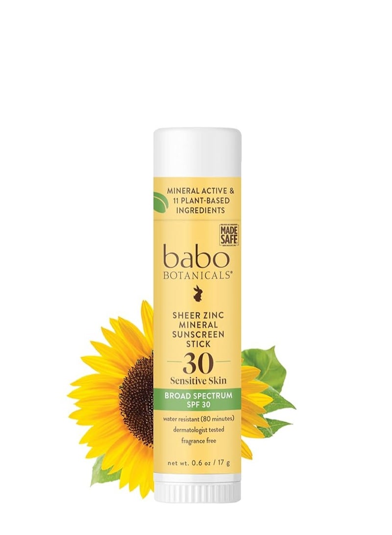 Babo Botanicals Babo Botanicals Sheer Zinc Mineral Sunscreen Sport Stick SPF30- Natural Zinc Oxide- Shea Butter- Fragrance-Free - Water Resistant - Made Safe Certified - Image 1