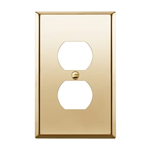 LIDER Duplex Receptacle Metal Wall Plate, Stainless Steel Outlet Cover, Corrosion Resistant, Mid-Size 1-Gang 4.88" x 3.11", 201 Stainless Steel, LMWP-21M-PB, Polished Brass - Image 1