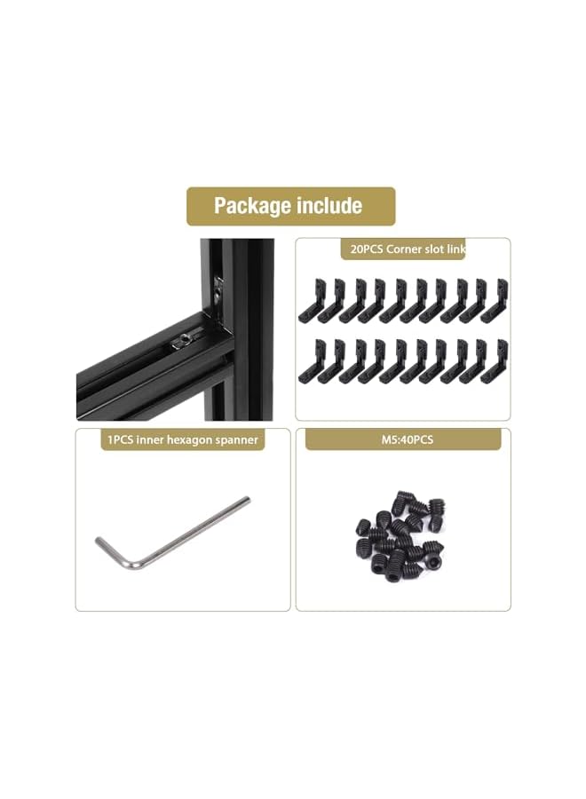 promass 2020 Series L-Shape Interior Inside Corner Connector, 20Pcs Black T Slot L-Shape Interior Joint, for Aluminum Extrusion Profile Slot Connector Set 6mm with 40 Screws&Wrench - Image 3
