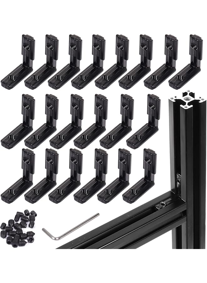 promass 2020 Series L-Shape Interior Inside Corner Connector, 20Pcs Black T Slot L-Shape Interior Joint, for Aluminum Extrusion Profile Slot Connector Set 6mm with 40 Screws&Wrench - Image 1