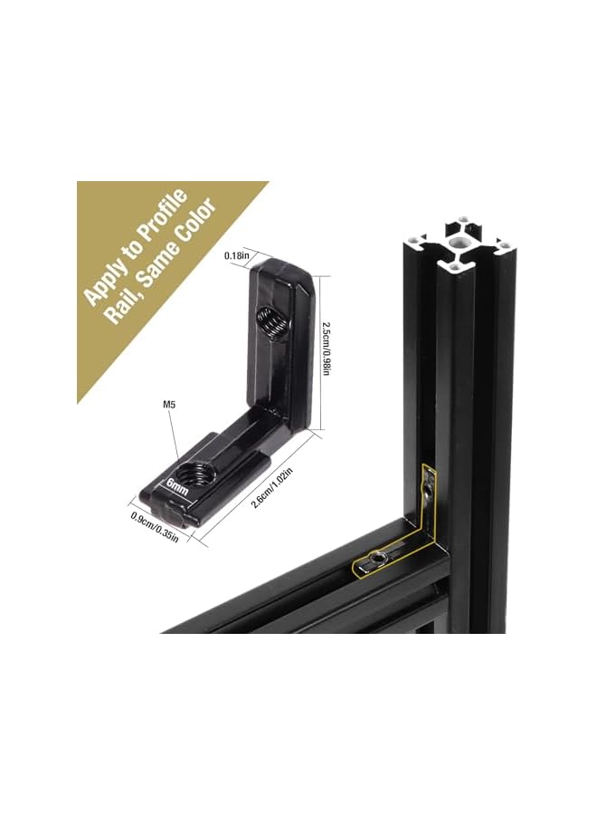 promass 2020 Series L-Shape Interior Inside Corner Connector, 20Pcs Black T Slot L-Shape Interior Joint, for Aluminum Extrusion Profile Slot Connector Set 6mm with 40 Screws&Wrench - Image 2