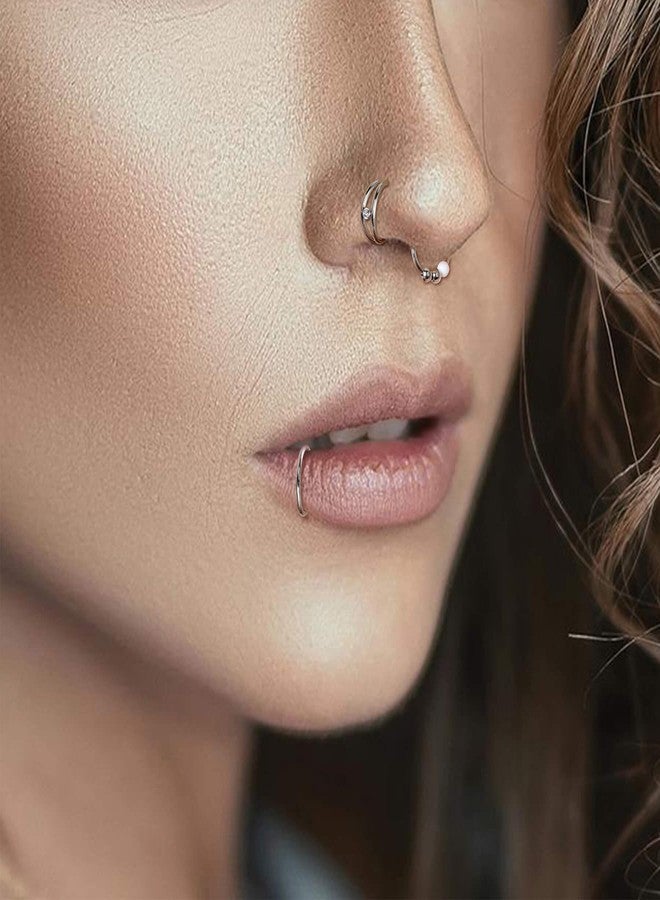 Lantine 8mm Nose Rings Hoops Set Surgical Stainless Steel Septum Ring Cz Opal Hinged Clicker Daith Tragus Helix Piercing Jewelry Set Cute Cartilage Hoop Earrings 18g - Image 3