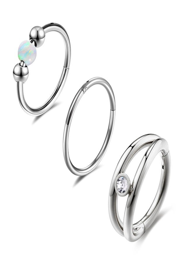 Lantine 8mm Nose Rings Hoops Set Surgical Stainless Steel Septum Ring Cz Opal Hinged Clicker Daith Tragus Helix Piercing Jewelry Set Cute Cartilage Hoop Earrings 18g - Image 1