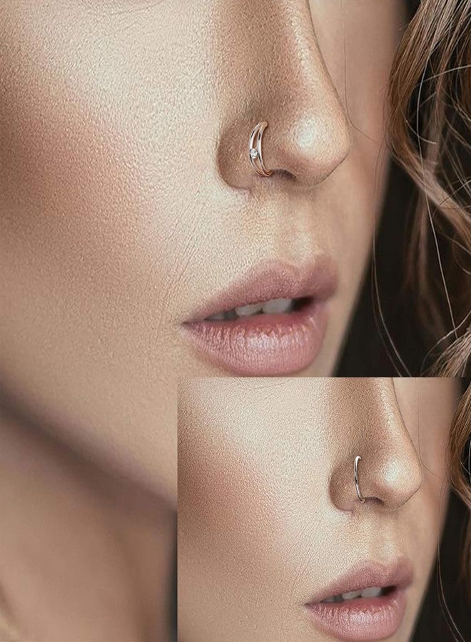 Lantine 8mm Nose Rings Hoops Set Surgical Stainless Steel Septum Ring Cz Opal Hinged Clicker Daith Tragus Helix Piercing Jewelry Set Cute Cartilage Hoop Earrings 18g - Image 2