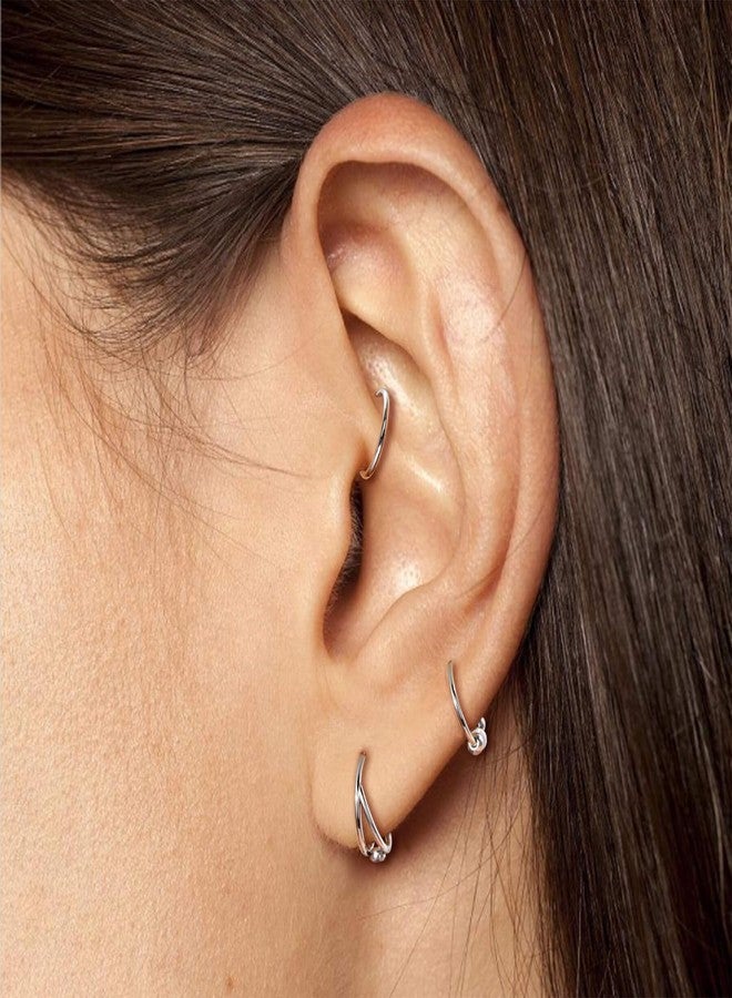 Lantine 8mm Nose Rings Hoops Set Surgical Stainless Steel Septum Ring Cz Opal Hinged Clicker Daith Tragus Helix Piercing Jewelry Set Cute Cartilage Hoop Earrings 18g - Image 4