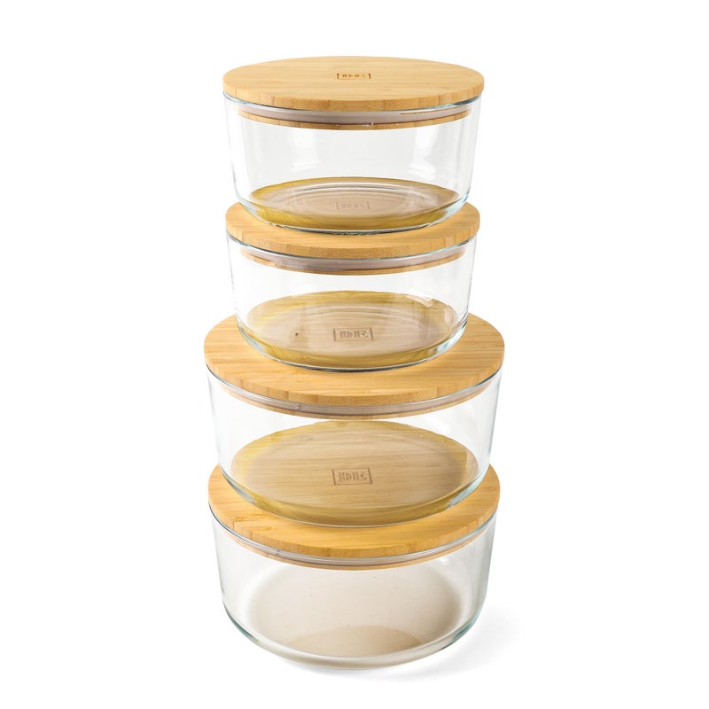 DE Glass Food Storage Containers with Bamboo Lids â€“ 4 Pack Round (2x33oz + 2x60oz) â€“ BPA-Free Borosilicate Glass Meal Prep Containers â€“ Plastic-Free, Oven, Microwave, Freezer Safe - Image 1